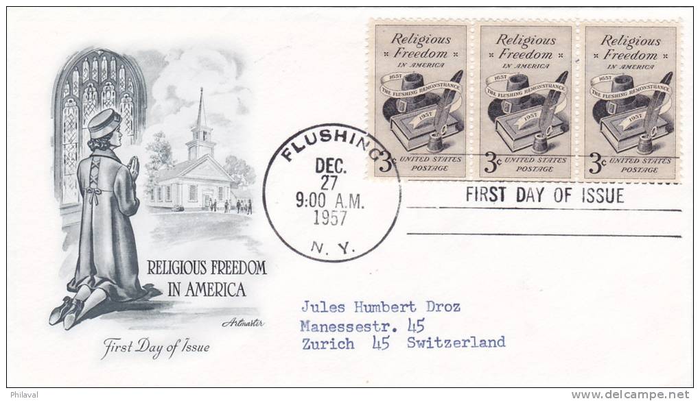 Commemorating The Flushing Remonstrance And Religious Freedom In America - First Day Of Issue - 27 Dec 1957 - 1951-1960