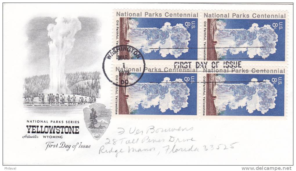 National Parks Series Yellowstone - First Day Of Issue -1 Mar 1972 - 1971-1980