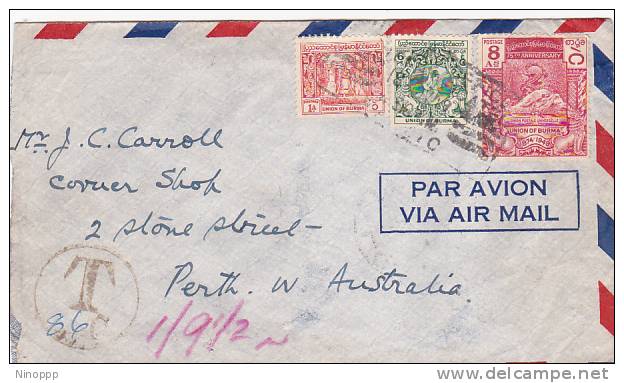 Burma 1949 Taxed Cover Sent To Australia - Burma (...-1947)