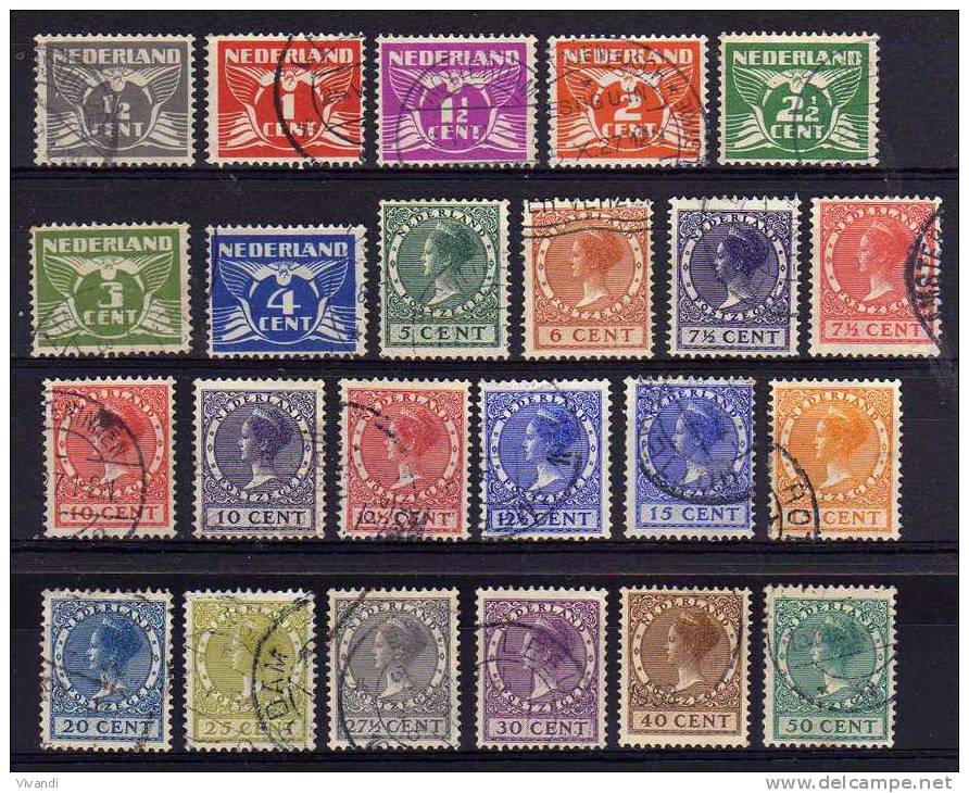 Netherlands - 1926/29 - Numerals &amp; Queen Wilhelmina (Part Set With Watermark, Perf 12&frac12;) - Used - Usati