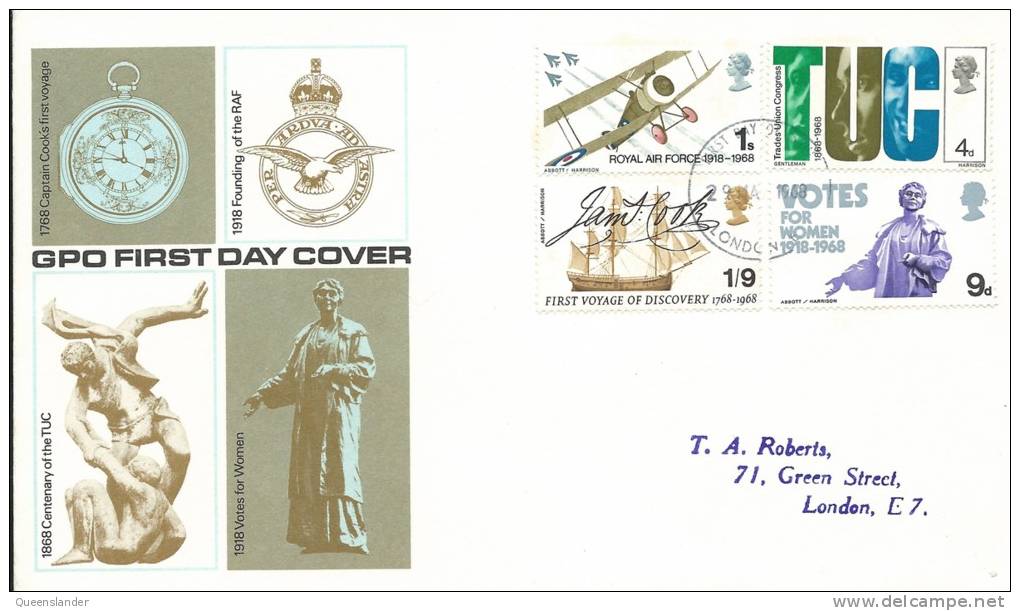 1968 Anniversaries Set Of 4 Stamps On Neatly Addressed First Day Cover FDI London - 1952-1971 Em. Prédécimales