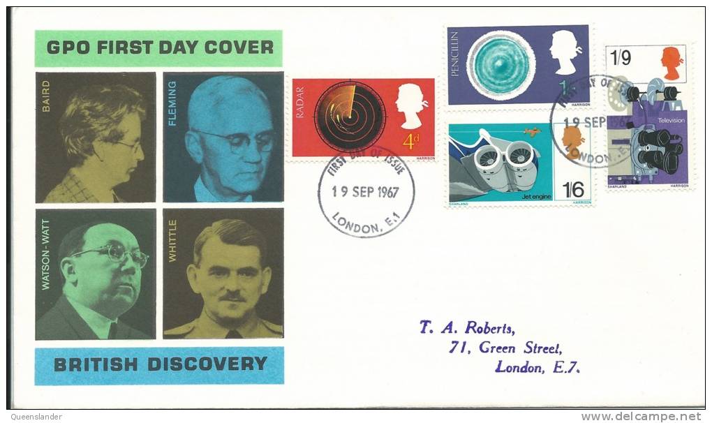 1967 British Discovery  Set Of 4 Stamps On Neatly Addressed First Day Cover FDI London  19 Sep1967 - 1952-71 Ediciones Pre-Decimales