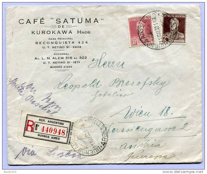 Reko Brief Registered Letter Argentina Buenos Aires To Vienna 1932 ( 104 ) - Covers & Documents