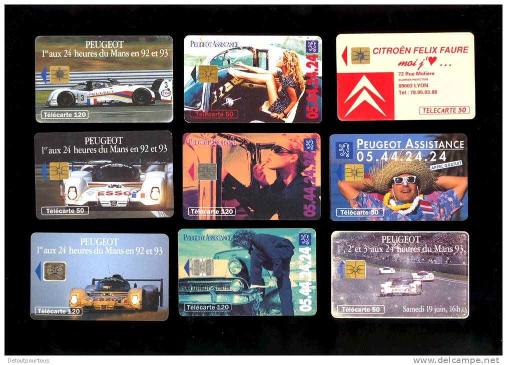 8 Telecartes VOITURE AUTOMOBILE PEUGEOT 905 24H Du Mans Assistance & Citroen Felix Faure Lyon 320000ex - Automobili