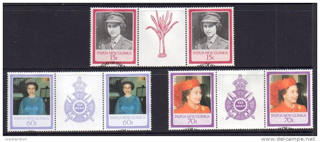 Papua New Guinea 1986 Queen's 60th Birthday 3 Gutter Pairs Used - Papua-Neuguinea