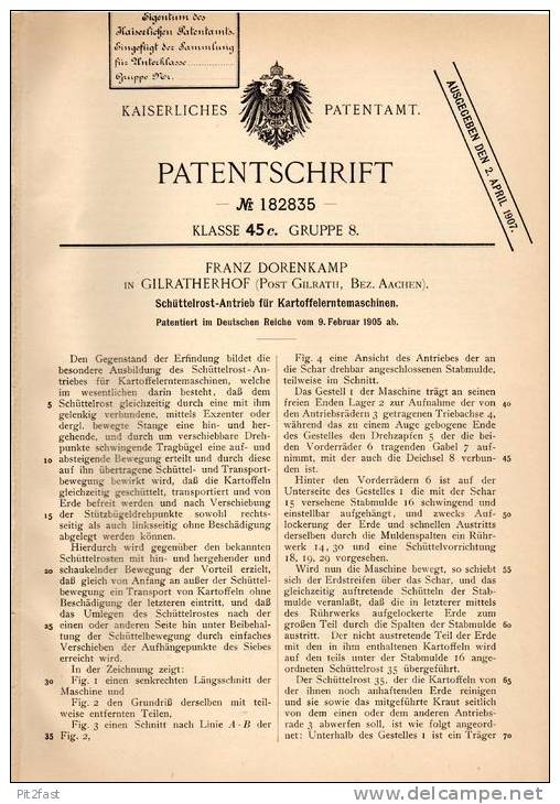 Original Patentschrift - F. Dorenkamp In Gillrath B. Geilenkirchen , 1905 , Kartoffel - Erntemaschine , Landwirtschaft ! - Tractors