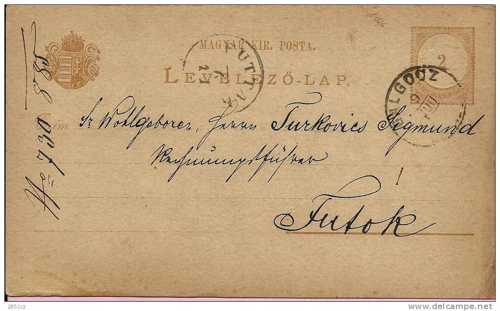 LEVELEZO-LAP, Galgooz - Futtar, 1885., Hungary, Carte Postale - Storia Postale