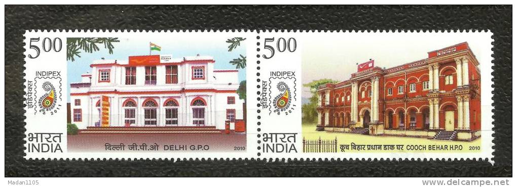 INDIA, 2010, Postal Heritage Buildings Of India, Setenant, Delhi And Cooch Behar,  MNH, (**) - Post