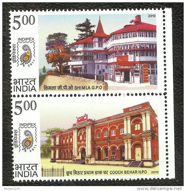 INDIA, 2010, Postal Heritage Buildings Of India, Setenant, Vertical, Shimla And Cooch Behar,   MNH, (**) - Post