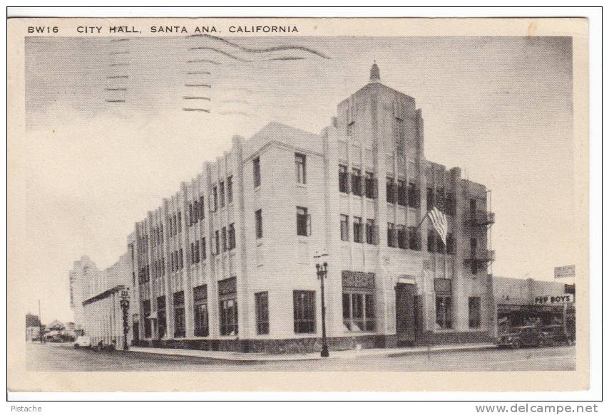 Santa Ana California - Vintage 1945 - City Hall - Longshaw Card Co., Los Angeles # BW 16 - 2 Scans - Santa Ana