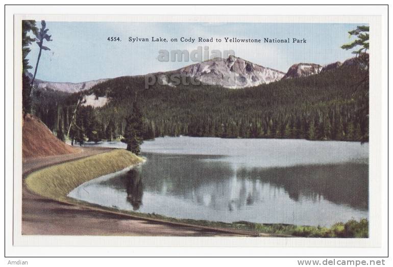 USA, CODY ROAD TO YELLOWSTONE NATIONAL PARK, SYLVAN LAKE, C1940s-50s Vintage Unused Postcard  [c2927] - USA National Parks