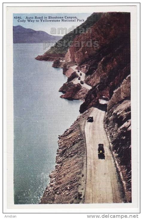 USA, CODY ROAD TO YELLOWSTONE PARK, AUTOMOBILES ON SHOSHONE CANYON, C1940s-50s Vintage Unused Postcard - HHT Co  [c2929] - USA National Parks