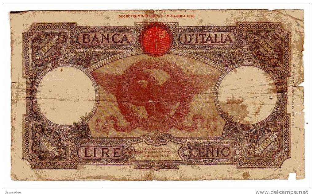 BILLET ITALIE - P.55b - 100 LIRES - 20/02/1941 - AIGLE - LOUVE ROMAINE - 100 Liras