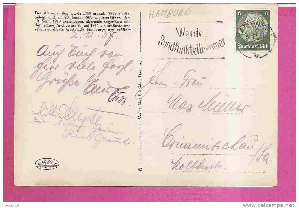 HAMBURG  -  * DER WELTBEKANNTE ALSTERPAVILLON *  -  Verlag : Max SCHRÖDER Aus HAMBURG  N°42 - Altona