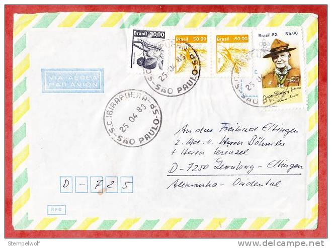 Luftpost, MiF Blockmarke Lord Baden-Powell U.a., Sao Paulo Nach Leonberg 1983 (37123) - Briefe U. Dokumente