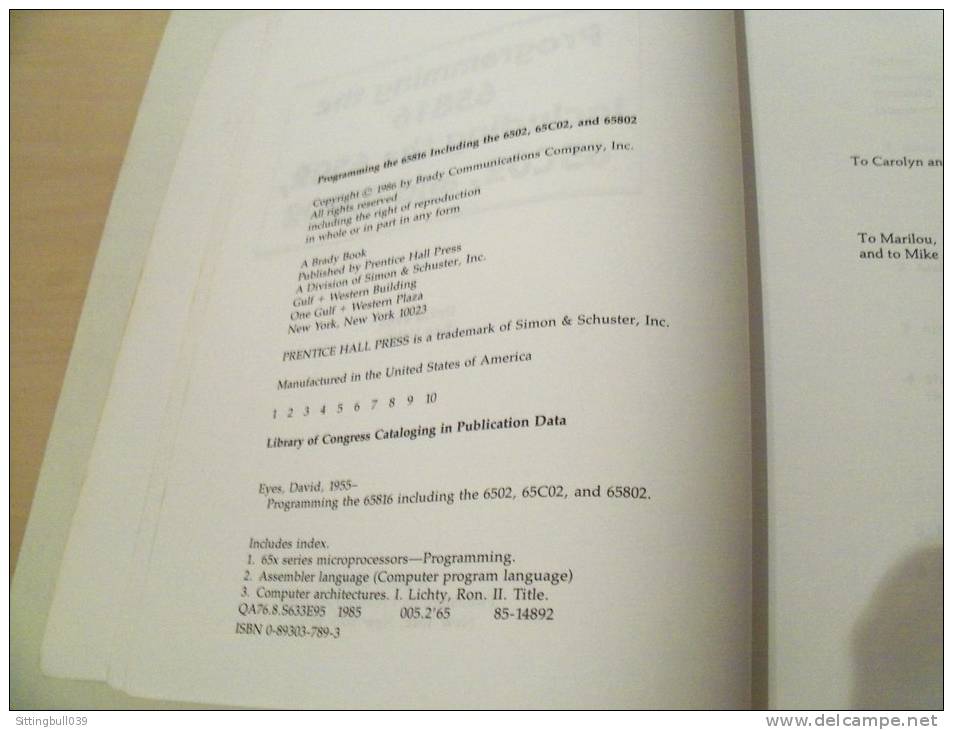 Informatique. Programming The 65816 Including The 65O2, 65CO2 Et 658O2 Par David EYES / Ron LICHTY. 1986. BRADY. RARE ! - Informatik