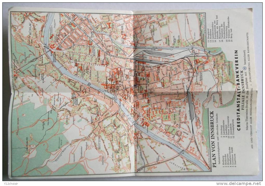 PLAN 1958 DE VON INNSBRUCK TIROL AUTRICHE CREDITANSTALTBANKVEREIN BREGENZ FELDKIRCH GRAZ KLAGENFURT LEOBEN LINZ SALZBURG - Sonstige & Ohne Zuordnung