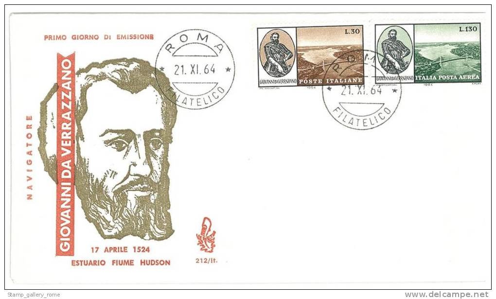 FDC - VENETIA  - GIOVANNI DA VERRAZZANO  ANNO 1964  - ITALIA REPUBBLICA - FIRST DAY COVER - FDC