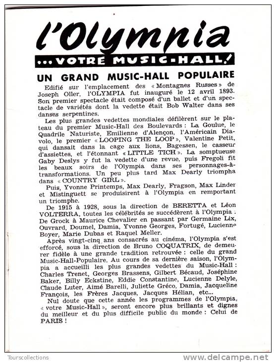 Programme De Music Hall De L' OLYMPIA De Janvier 1955 - Illustré 32 Pages Dont Publicités - 3 Scans - Programmi