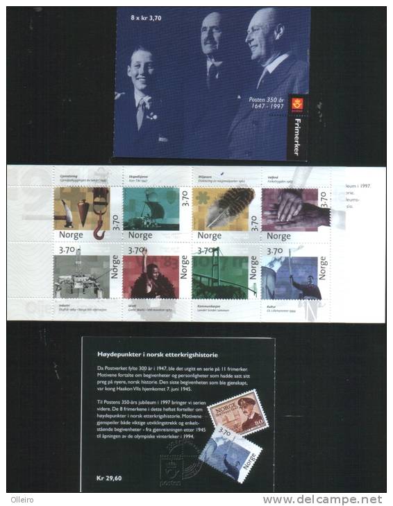 Norvegia Norway Norvegen 1997 Booklet 350th ANNIVERSARY OF THE NORWEGIAN MAIL - Carnet 350 Poste  ** MNH - Carnets