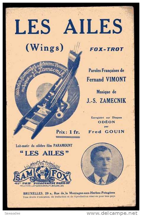 PARTITION - MUSIQUE DE FILM - LES AILES (WINGS) - FOX TROT -  PAROLES : F. VIMONT - MUSIQUE : J.S. ZAMECNIK - - Componisten Van Filmmuziek