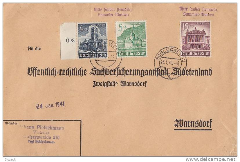 DR Brief Mif Minr.752 SR,753,757 Schluckenau 23.1.41 - Covers & Documents