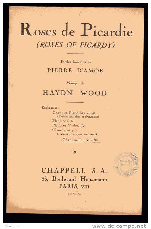 PARTITION - ROSES DE PICARDIE / ROSES OF PICARDY- MELODIE ANGLAISE - PAROLES : P. DAMOR - MUSIQUE : HAYDN WOOD - Vocals