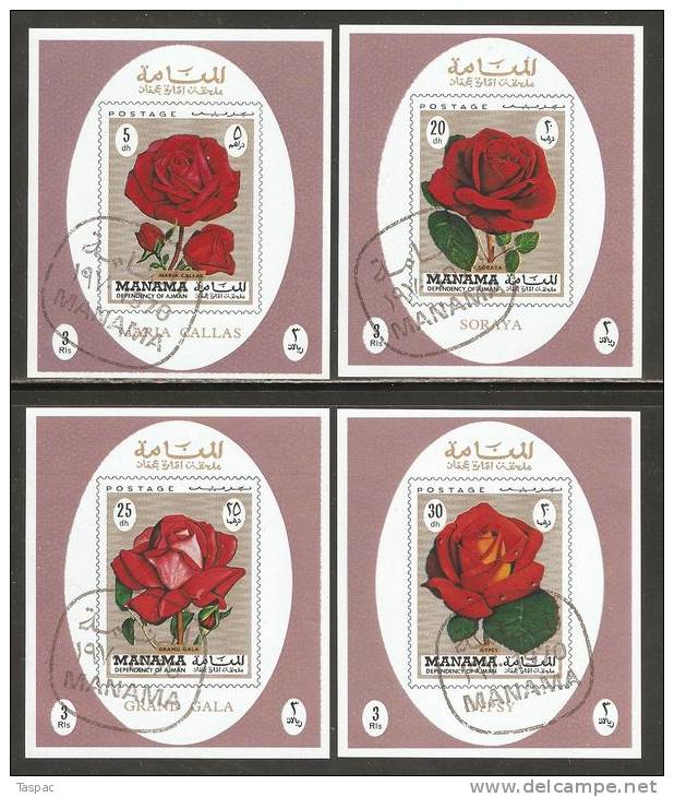 Manama 1971 Mi# A 411-H 411 B Used - Imperf. - 8 Souvenir Sheets - Roses - Manama