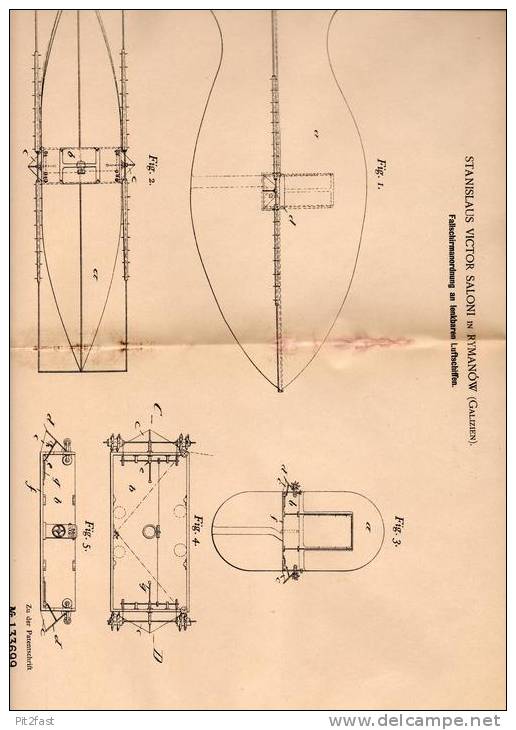 Original Patentschrift - S. Saloni In Rymanow , 1901 , Fallschirm Für Lenkbares Luftschiff , Flugapparat , Flugzeug !!! - Luchtvaart