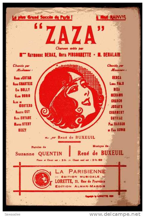 PARTITION - ZAZA - PAROLES : SUZANNE QUENTIN - MUSIQUE : RENE DE BUXEUIL - Vocals