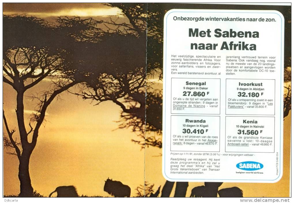 Oude Reclame Advertentie 1982 - Met SABENA Naar Afrika - Airlines - Aviation - Pubblicità