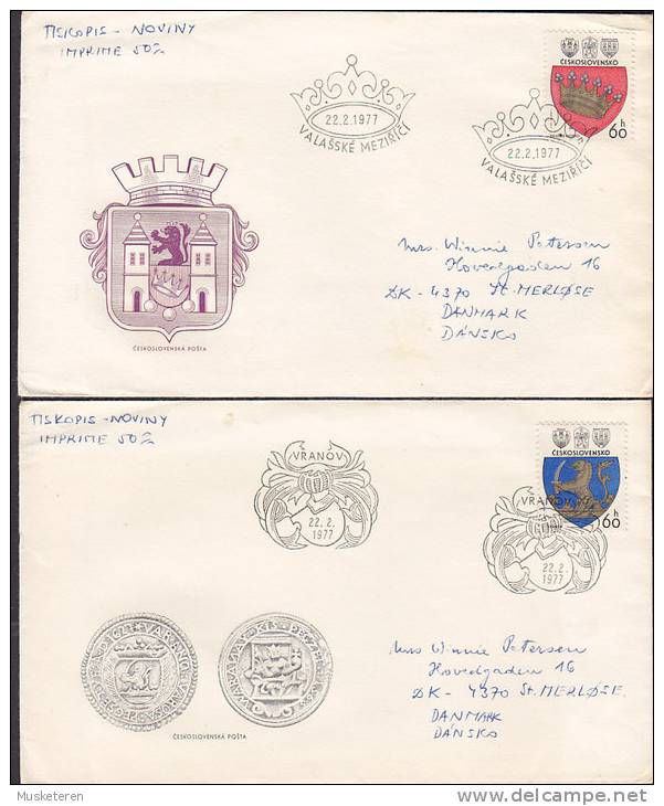 Czechoslovakia Ersttag Briefe FDC Covers 1977 Städtewappen Vranov Nad Topl'ou & Wallachisch Meseritsch - FDC