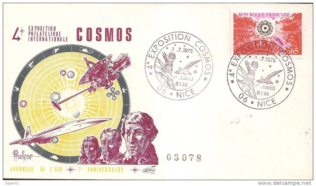 Exposition Cosmos Enveloppe Illustrée Numérotée Oblitération NICE Du 3/7/1975 - Europe
