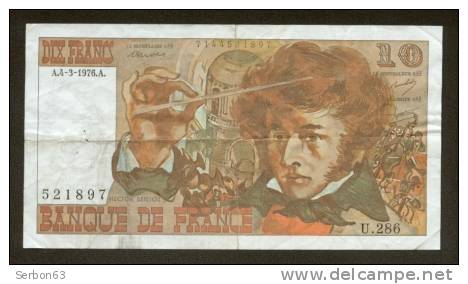 10 FRANCS BERLIOZ FRANCAIS U.286 N° 521897 SUP IDEAL DEBUTANT CRAQUANT D'ORIGINE 4 TROUS ! 4-3-1976 - 10 F 1972-1978 ''Berlioz''