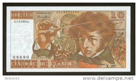 10 FRANCS BERLIOZ BILLET FRANCAIS X.20 N° 09690 SPL IDEAL DEBUTANT CRAQUANT D'ORIGINE 5 TROUS ! 7-2-1974 - 10 F 1972-1978 ''Berlioz''