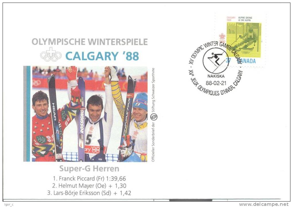 Canada Winter Olympic Games 1988 Letter; Champions In Super-G (M), Nakiska Skiing Cancellaion - Winter 1988: Calgary