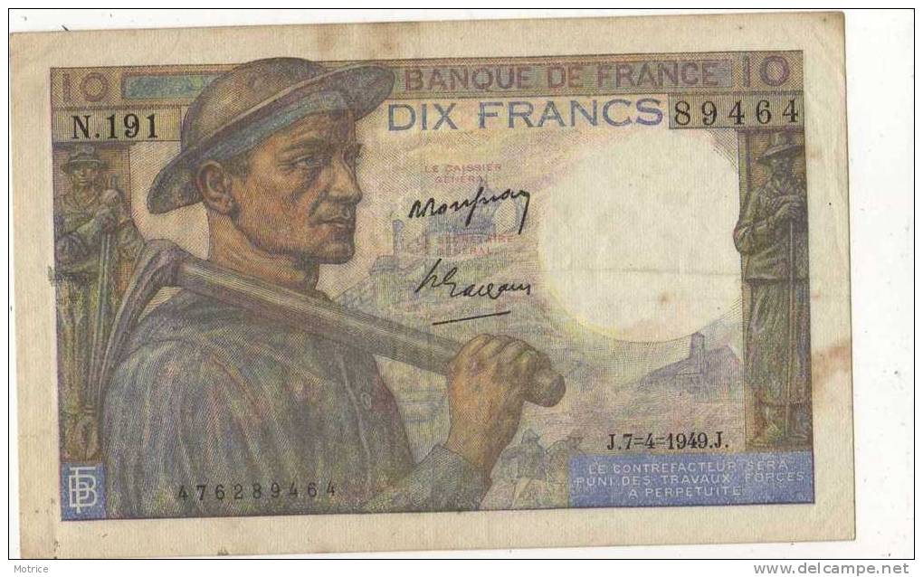 BILLET 10 FRANCS "Mineur" 1949 - 10 F 1941-1949 ''Mineur''