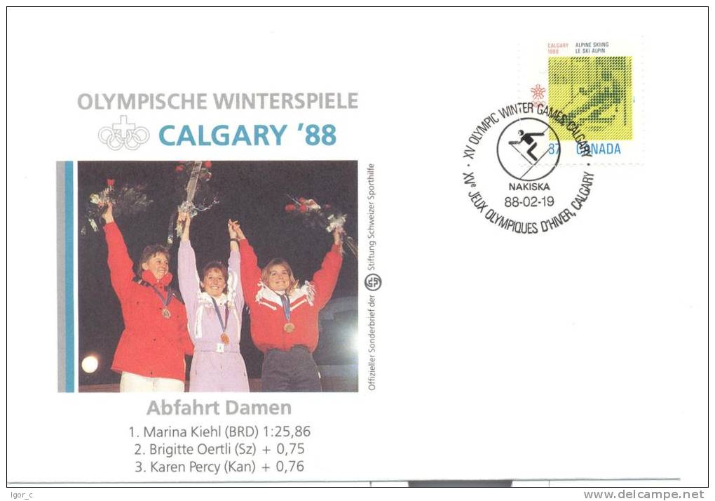 Canada Winter Olympic Games 1988 Letter; Champions In Dounhill Ladies, Nakiska Cancellaion - Invierno 1988: Calgary