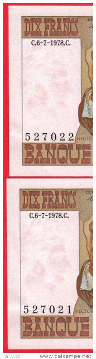 PAIRE DE : 10 FRANCS BERLIOZ 2 BILLETS FRANCAIS TYPE 1972 Y. 306 N° 527021 ET 527022 NEUFS C.6-7-1978.C - 10 F 1972-1978 ''Berlioz''
