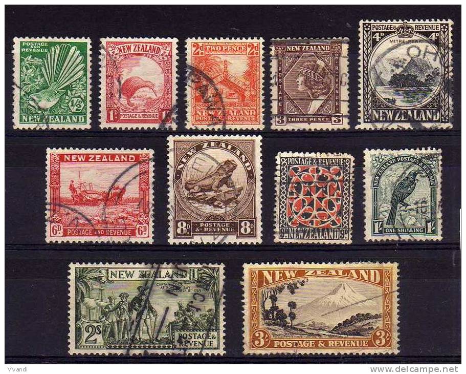New Zealand - 1936 - Definitives (Part Set, Multiple NZ Watermark) - Used - Gebraucht