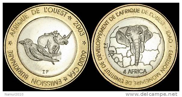 Burkina Faso 6000 CFA 2003 Rhinocéros Bimétallique / Bicolore TOP RARE !  1ère Monnaie Du Pays ! - Burkina Faso