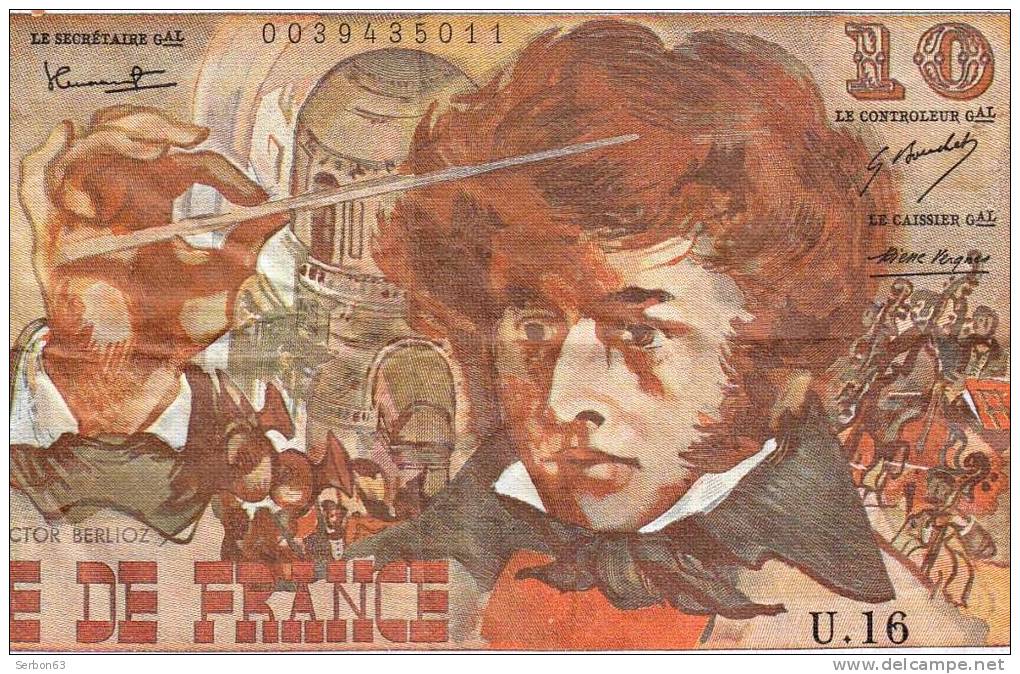 10 FRANCS BERLIOZ 1 BILLET FRANCAIS TYPE 1972 USAGE U. 16 N° 35011 C.7-2-1974.C - 10 F 1972-1978 ''Berlioz''