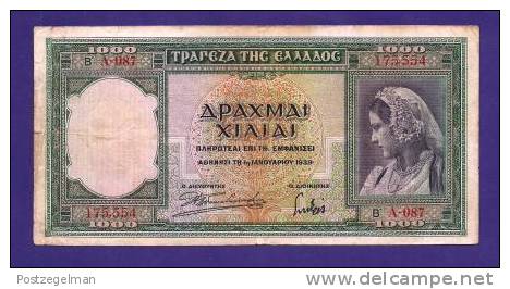 GREECE 1939 Used VF  Banknote 1.000 Drachmai   KM 110 - Greece