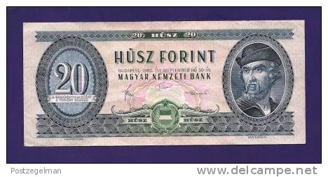 HUNGARY 1980 Used VF  Banknote 20 Forint KM 169g - Hungary