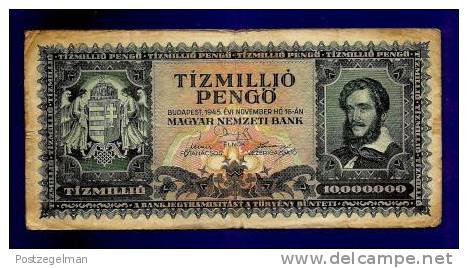 HUNGARY 1945 Used VF  Banknote 10.000.000 Pengo KM123 - Hongarije