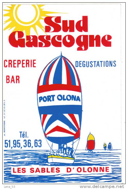 Autocollant Ville - Sud Gascogne Crêperie/Bar - LES SABLES D´OLONNE 85 ( Thème Voilier ) - Aufkleber