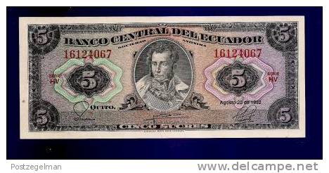 ECUADOR 1982 UNC Banknote 5 Sucres KM113a - Ecuador