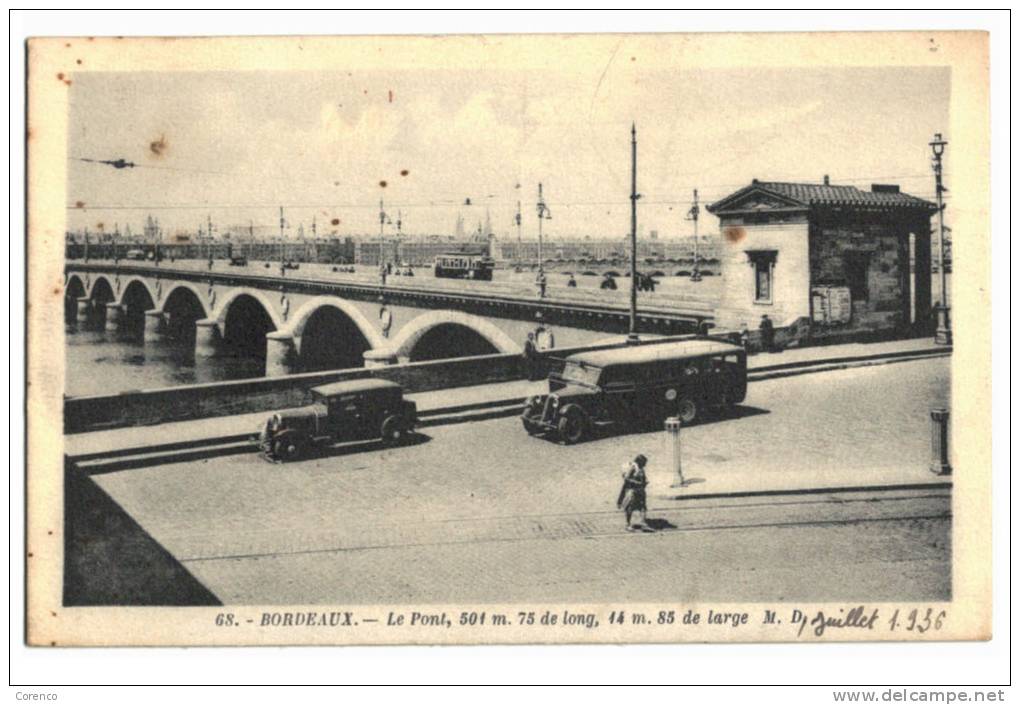 10115    BORDEAUX   Le Pont   Autobus   1936    Non écrite - Bordeaux