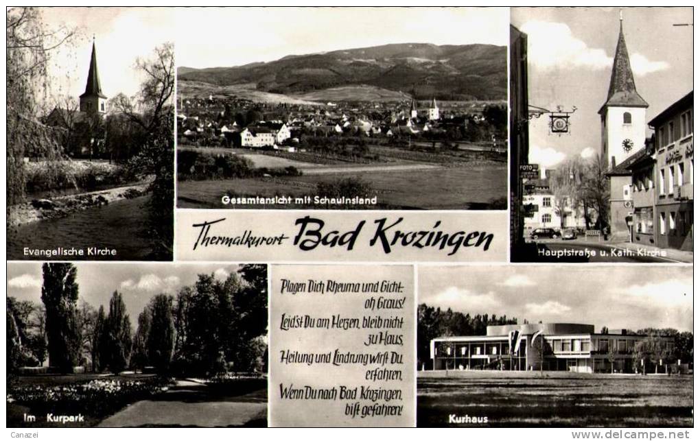 AK Bad Krozingen, Hauptstraße, Kurhaus, Schauinsland, Kath. Kirche, Gel 1962 - Bad Krozingen