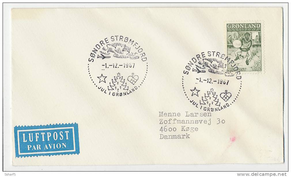 Christmas Tree In Greenland Handstamp On Air Mail Cover 1967 To Denmark (35 øre) - Altri & Non Classificati